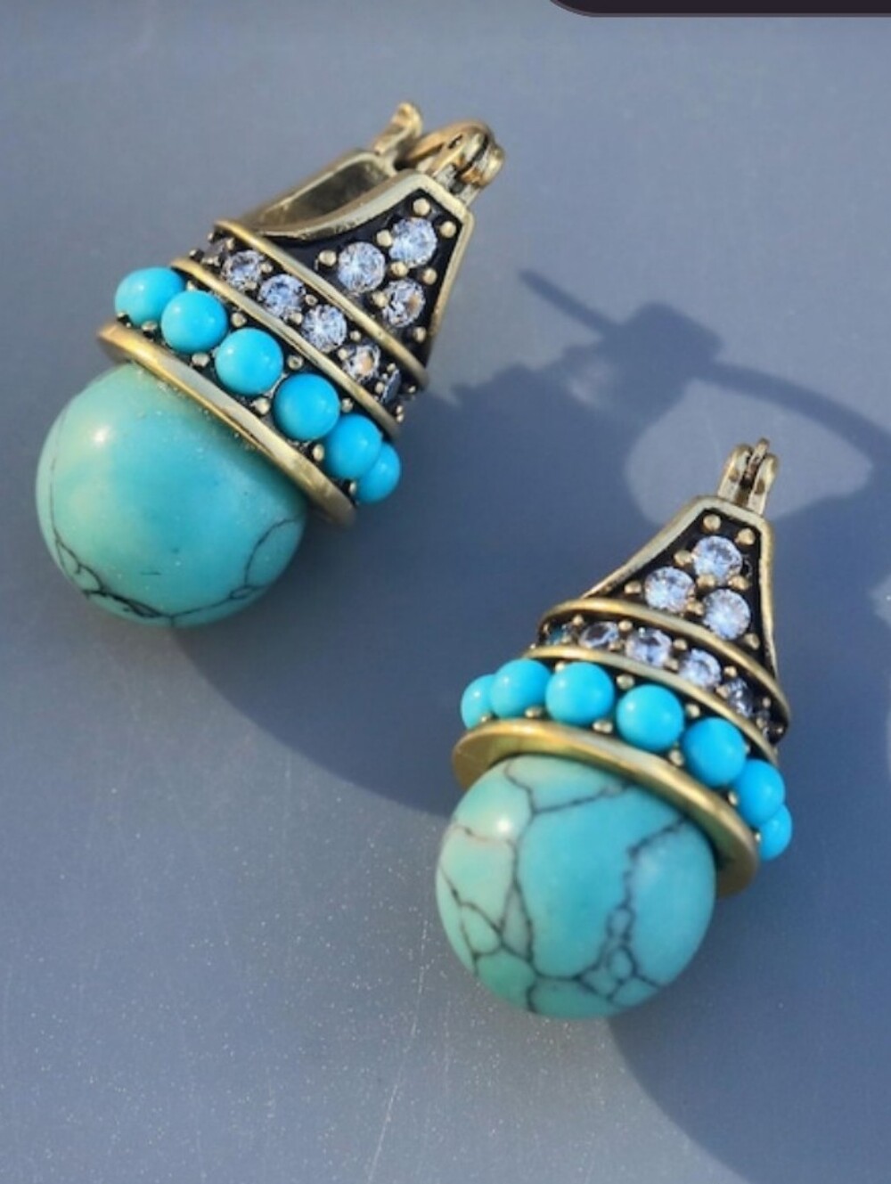 Turquoise Bead Drop Earrings with Crystal Accents - Women Jewelry
